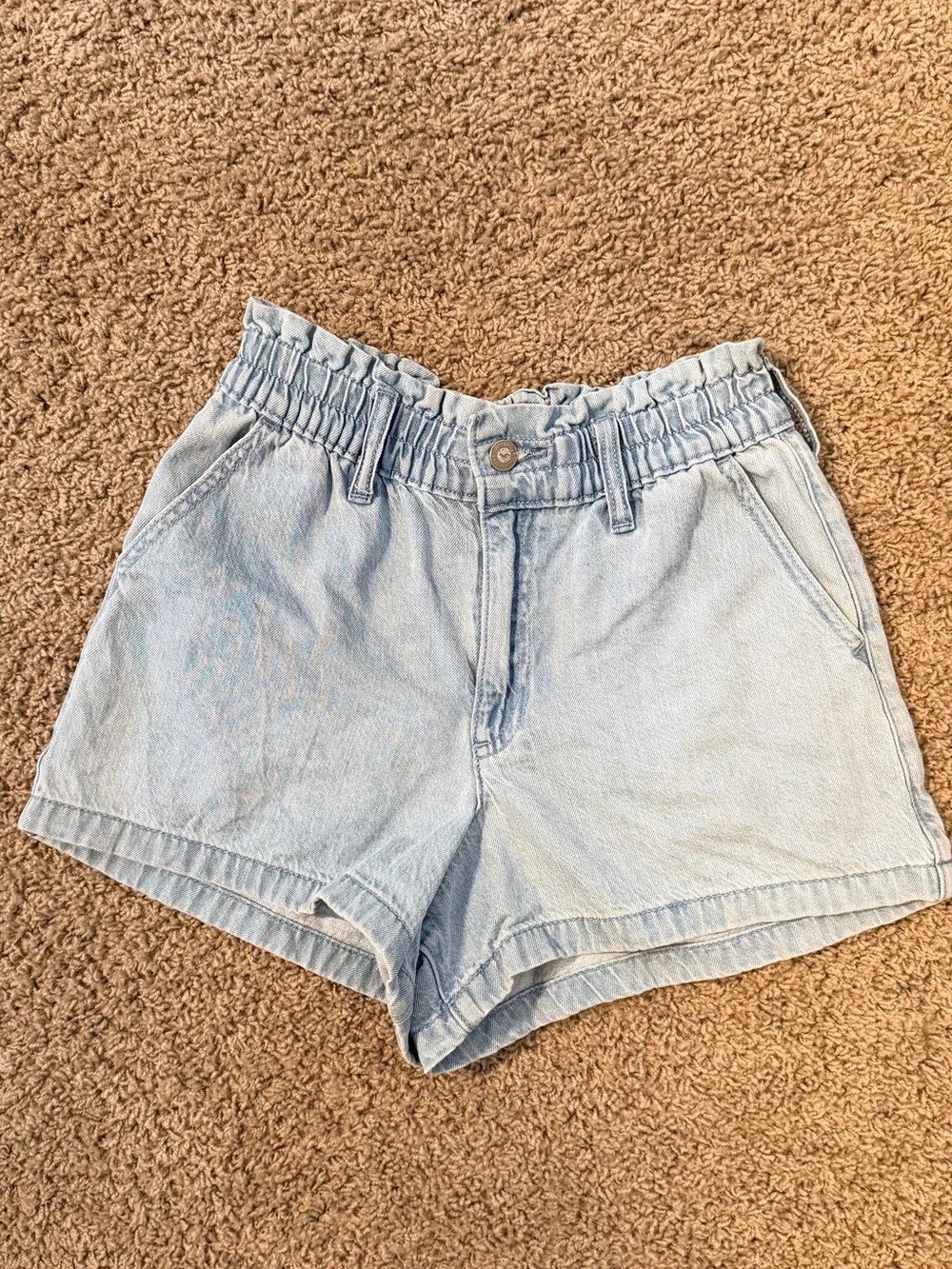 Light Wash Pull On Denim Shorts